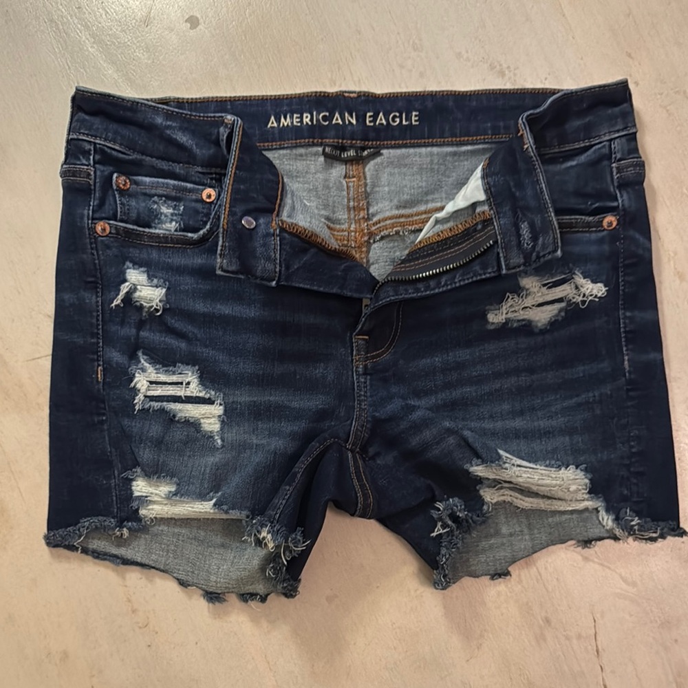 American Eagle Outfitters Blue Distressed Jean Shorts